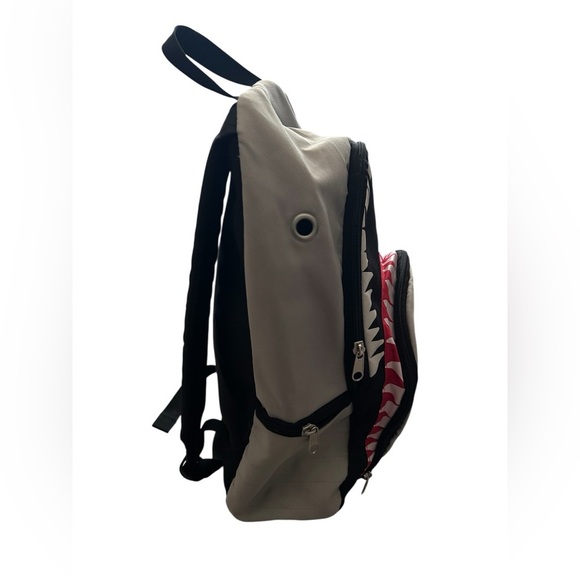 Shark Design Backpack - Black and Gray School Book Bag 2 Large Zip Compartment - Picture 2 of 8